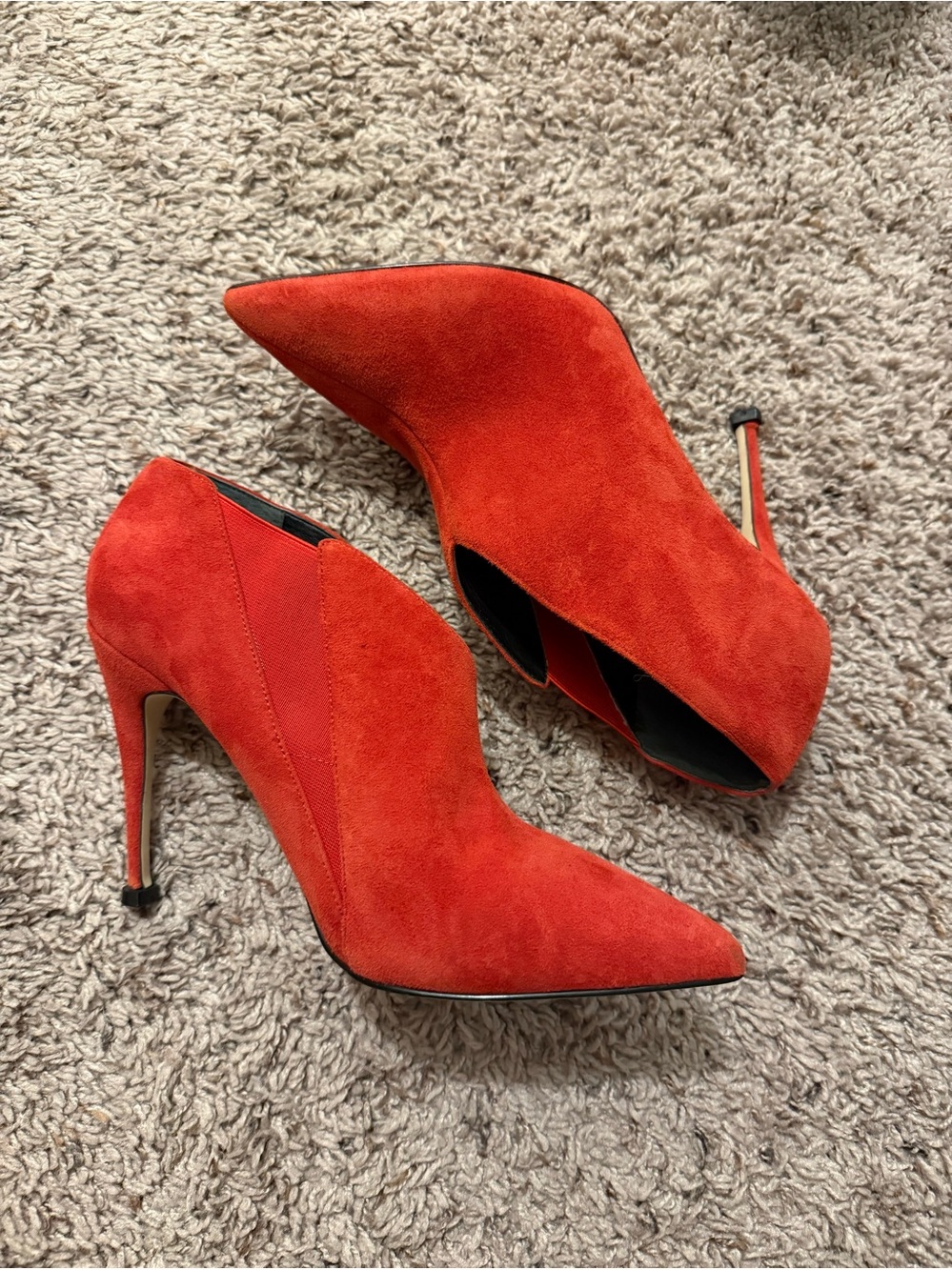 Guess Red Suede Pointed-Toe Stiletto Booties